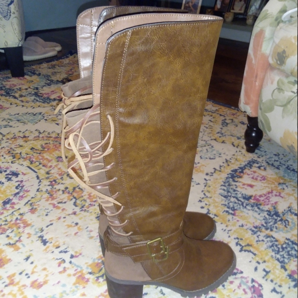 Cato Tan Over the Knee Boots with Buckle
